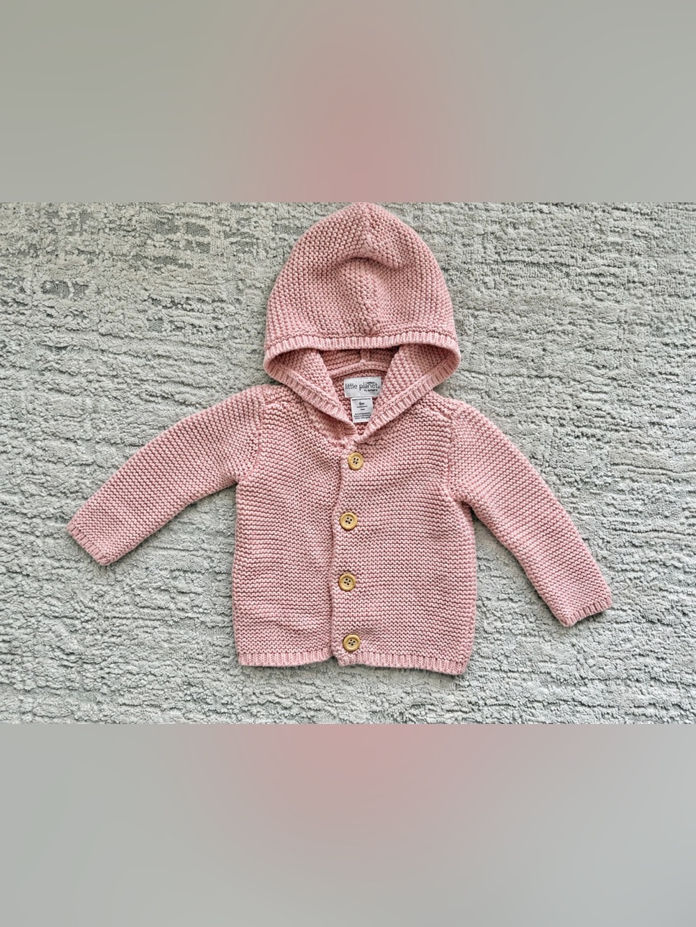 Little Pink Hooded Knit Cardigan with Buttons